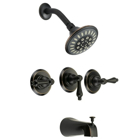 Designers Impressions 651701 Oil Rubbed Bronze Tub Shower Combo Faucet - Three Handle Design and Multi-Setting Shower Head - (Best Tub And Shower Faucet Combo)