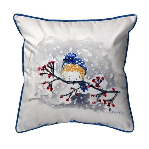 Betsy Drake SN515 12 x 12 in. Blue Bird & Snow Small Indoor & Outdoor Pillow