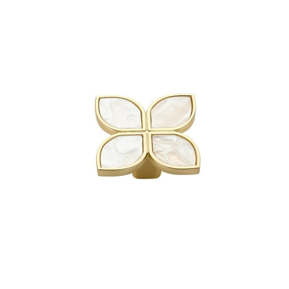 Fitviso Petal Cabinet Knobs，Gold Dresser Drawers Knobs，Four Leaf Clover Decorative Knobs For Furniture Cupboard Hardware (Snowflake White，Large)