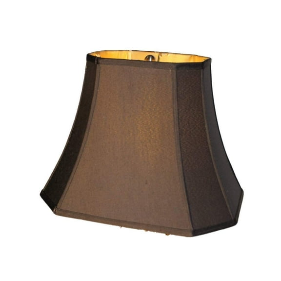 Black Silk with Gold 14 Inch Rectangle Cut Corner Lampshade with Matching Harp and Finial