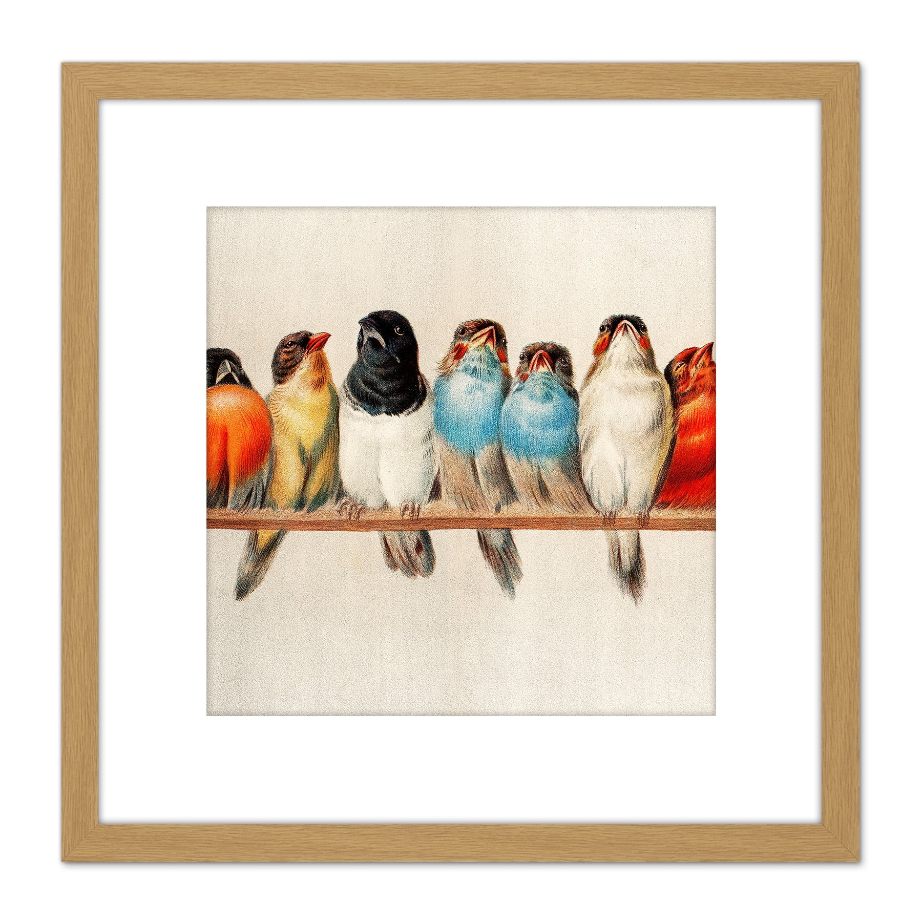 Perch Of Birds Painting 8X8 Inch Square Wooden Framed Wall Art Print Picture with