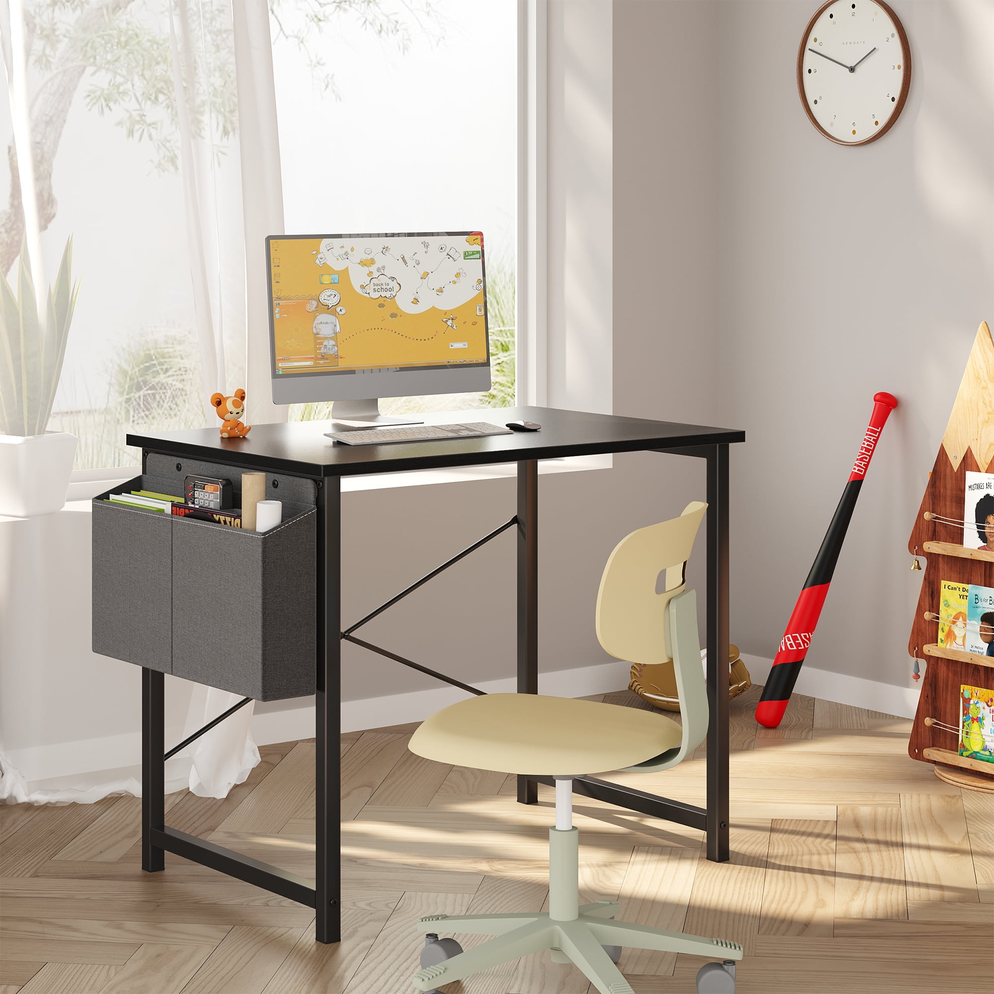 Gianna 31" Computer Desk with Metal Frame, Waterproof Surface and Storage Bag – Perfect for Office Use, Black