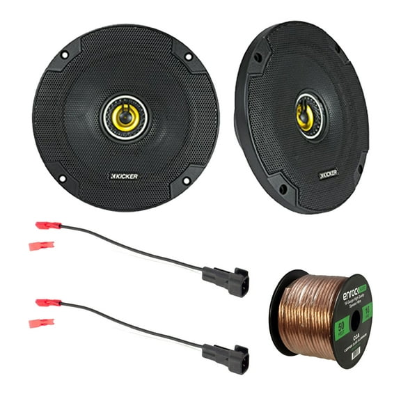 Kicker 600-Watt 6.5" 2-Way Coaxial Speakers - Pair, Enrock Speaker Harness, 16 Gauge 50 Foot Speaker Wire - Fits Select 1998-UP Ford Vehicles