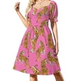 thumbnail image 2 of Vestido largo de manga corta con estampado de tigre rosa repetido - Estilo preppy, moderno y contemporáneo - Ropa de mujer, 2 of 7