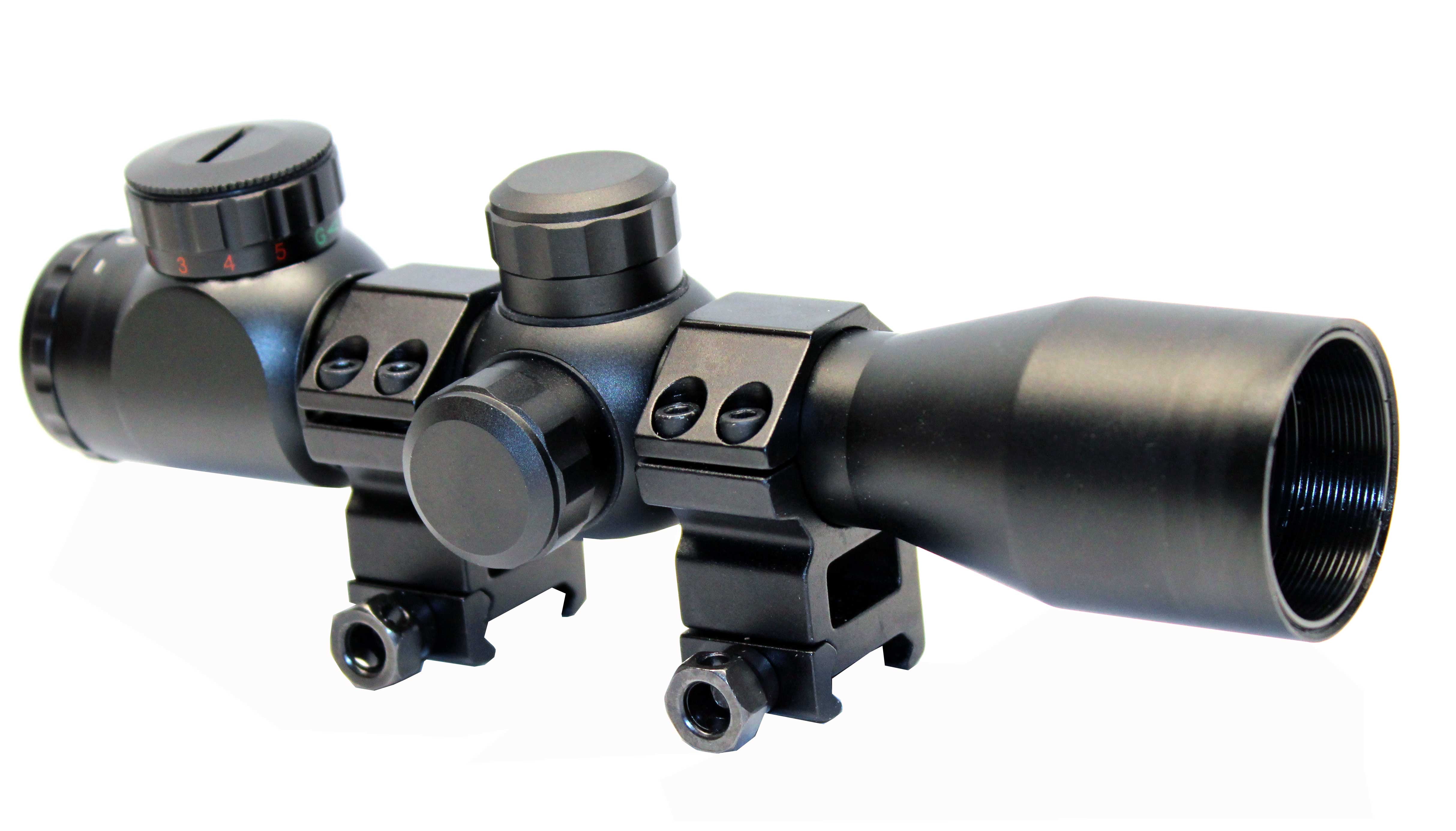 Trinity 4x32 hunting scope Illuminated red green reticle picatinny rail style aluminum black.