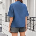 thumbnail image 3 of Veste en Denim pour Femmes, Manches Courtes, Col Rabattu, Double Poche, devant à Boutons, Bleu Foncé, Manteau Décontracté pour Usage Quotidien, 3 of 7