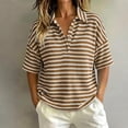 thumbnail image 2 of CBASIHI Womens Striped Waffle Knit T Shirts- Collared Loose Fit Summer Casual Trendy Short Sleeve Polo Shirts Brown Size S-2XL, 2 of 6