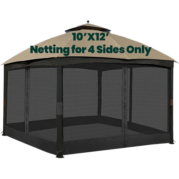 Gazebo Universal Replacement Mosquito Netting, 10' x 12' Outdoor Canopy Net Screen 4-Panel Sidewall Curtain, with Zippers, Easy to Install, Fit for Most Gazebo 10x12 Canopy, Black