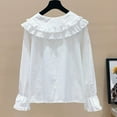thumbnail image 6 of LIaqionyy Girls White Dress Shirts School Uniform Collared Ruffle Button down Blouse Kids Long Sleeve Cotton Loose Soft Tops, 6 of 7