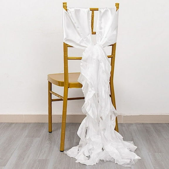 BalsaCircle 5 White Curly Willow Chiffon Satin Chair Sashes Wedding Party Events Reception Decorations Supplies