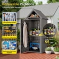 thumbnail image 5 of Nihsuao Vertical Outdoor Storage Shed, Waterproof Resin Outdoor Storage Cabinet, Lockable Small Tool Shed with Removable Shelves & 12 Hooks, Gray, 5 of 9