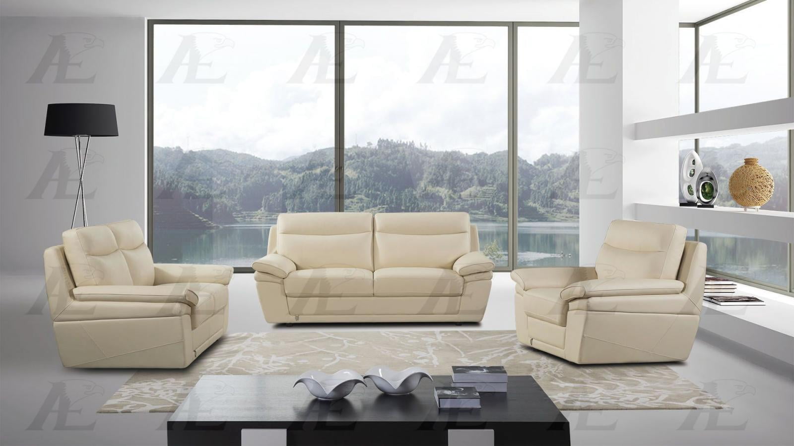 Modern Cream Italian Leather Sofa Set 3 Pcs American Eagle EK092-CRM