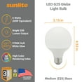 thumbnail image 2 of Sunlite LED G25 Globe Light Bulb, 6 Watts (60W Equivalent), Standard E26 Base, 500 Lumens, Dimmable, Frosted, 90 CRI, ETL Listed, 2700K Soft White, 6 Pack, 2 of 6