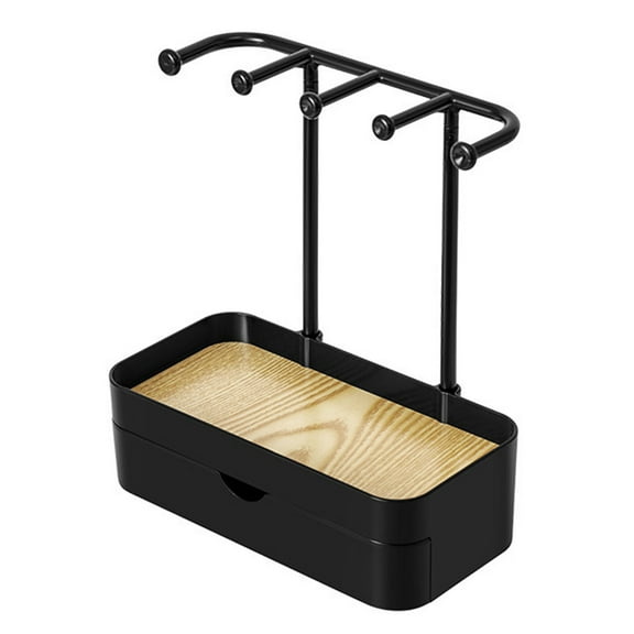 Shoreew Jewelry Organizer Rack with 5 Hook Necklace Holder Stand with Wooden Tray Anti-Slip Design Strage Rack for Necklaces Bracelets Earrings