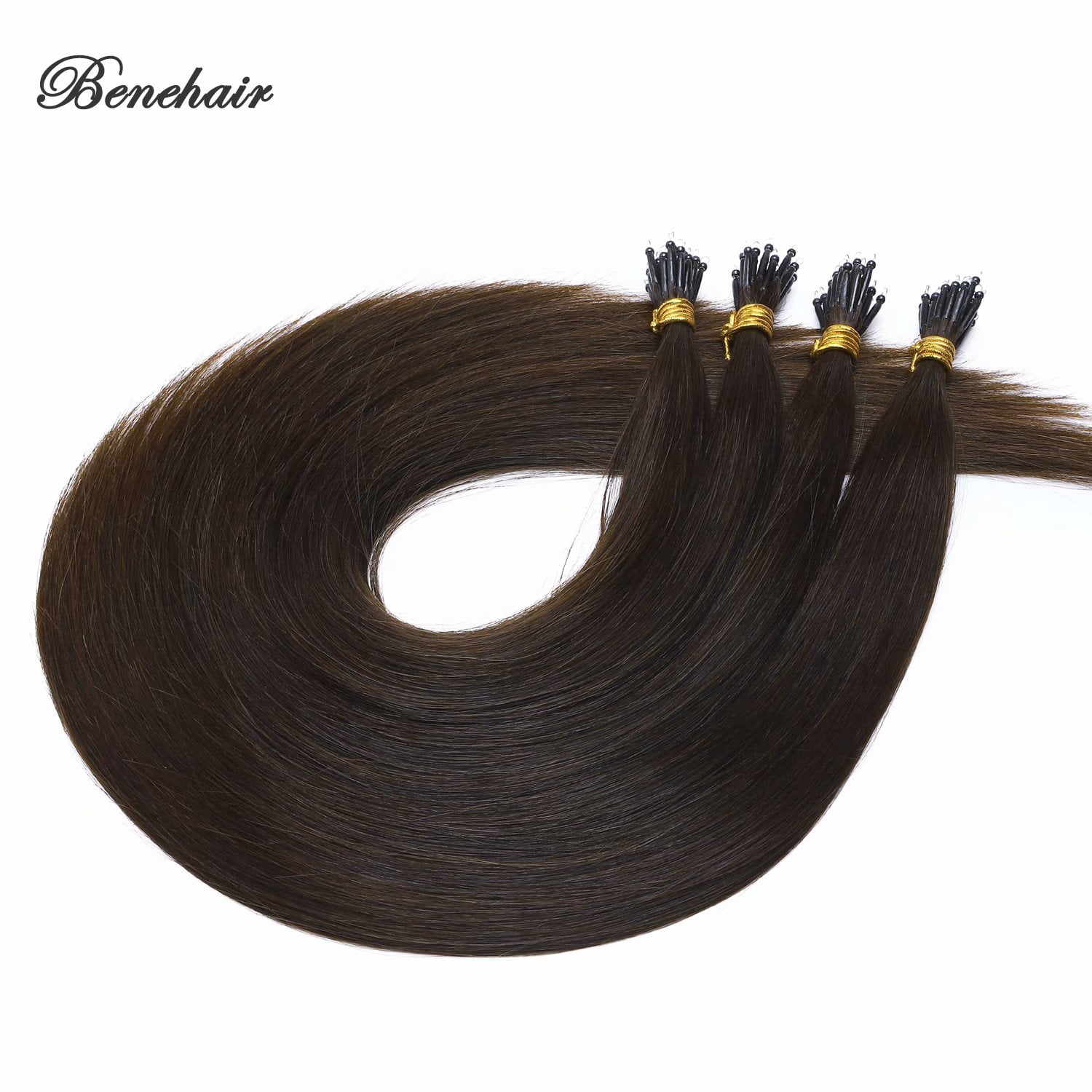 Benehair Human Hair Extensions 1g Nano Ring I Tip Remy Hair Loop in Microlink Full Head Women Seamless Brown 50g