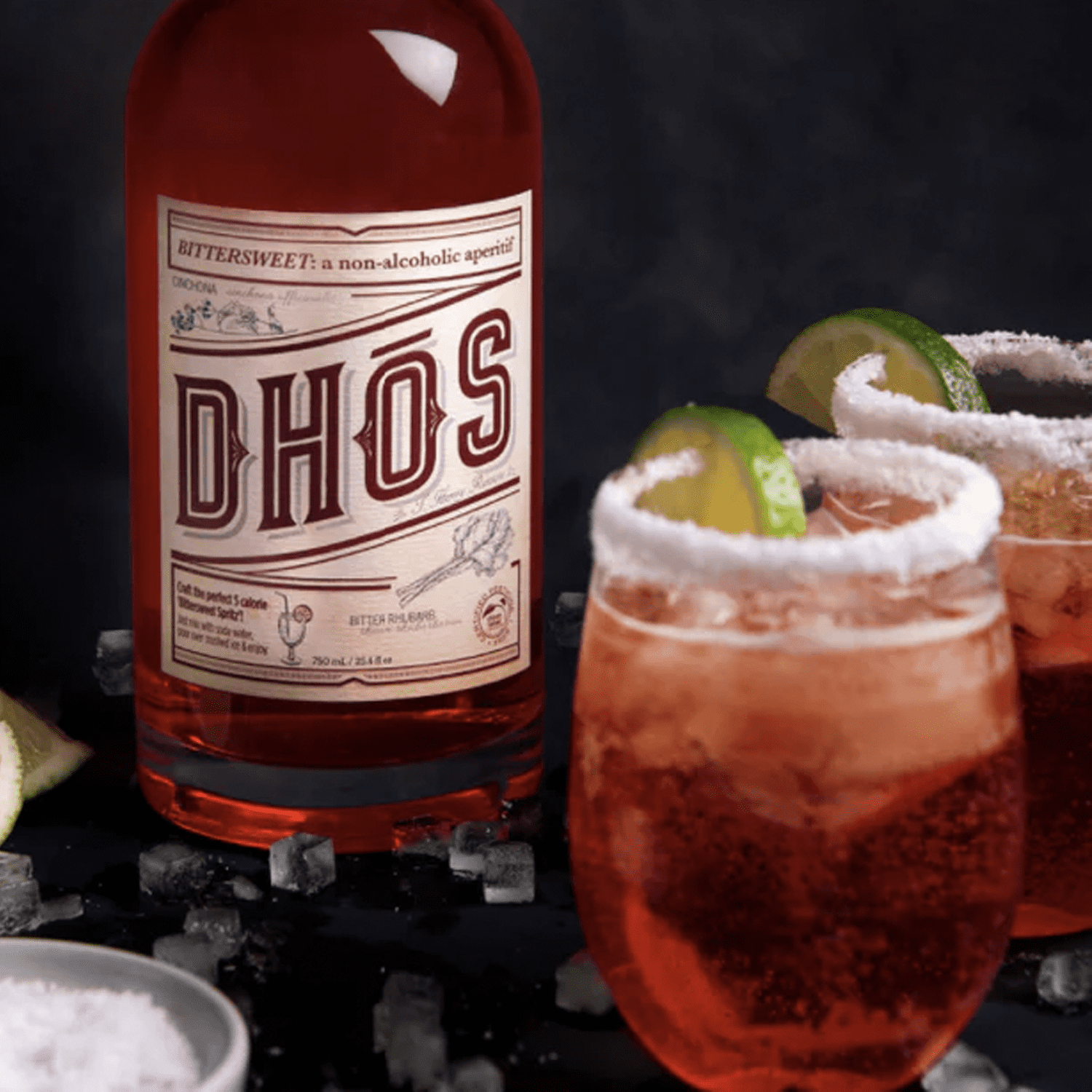 Dhos Handcrafted Non-Alcoholic Bittersweet Liqueur Aperitif - Keto-Friendly, Zero Sugar, Zero Calories, Zero Proof - 750 ML - Perfect for Mocktails