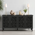 thumbnail image 2 of GZXS Antique Black Wooden Buffet Sideboard, 4-Door Media Console Cabinet with Floral Carvings Design, Solid Wood Legs and Adjustable Shelves, Vintage TV Stand for Home, 59.84"L x 15.74"W x 31.5"H, 2 of 9