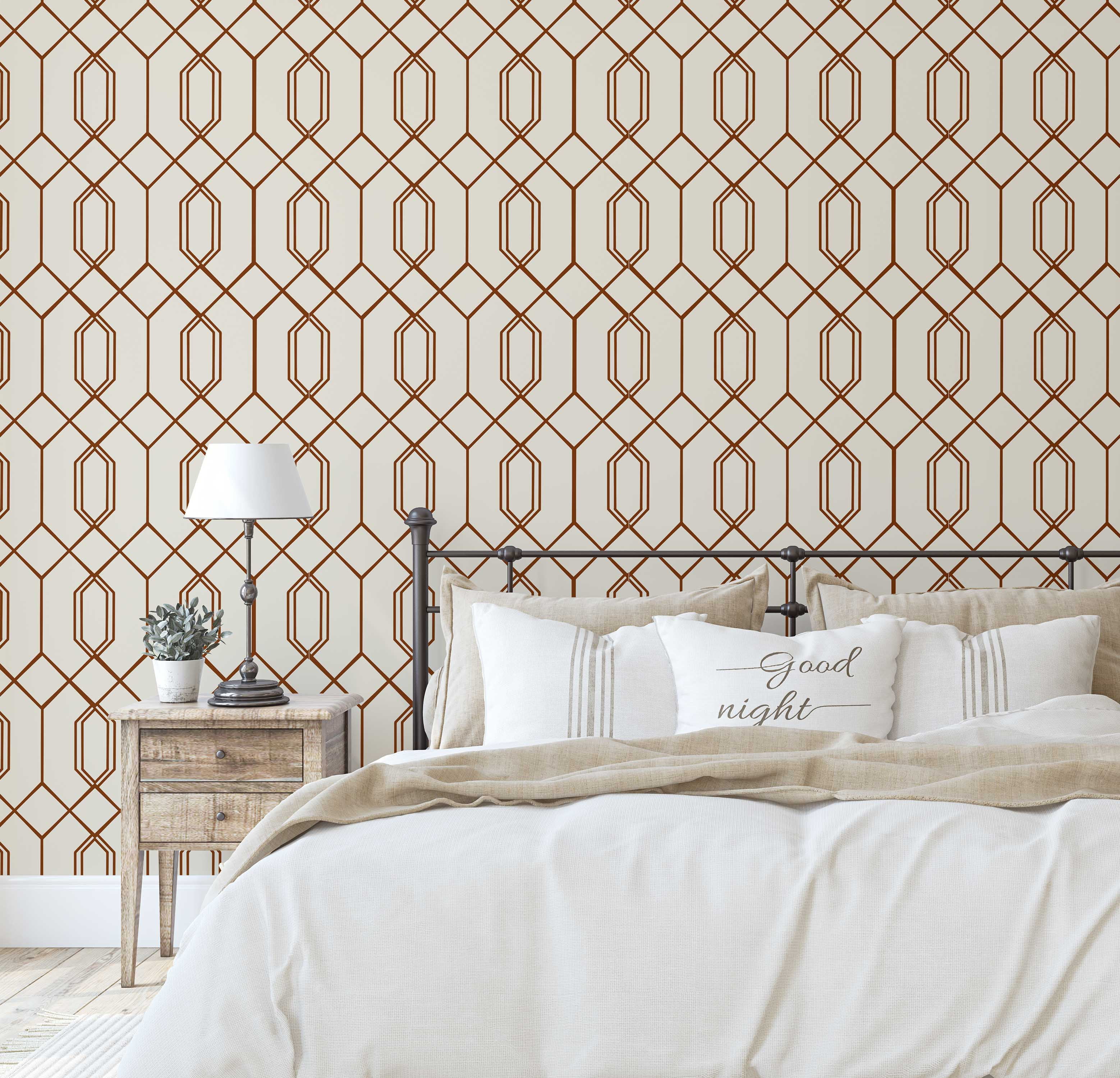S4sassy Self Adhesive Wallpaper, Geometric Hexagon Line Print Wallpaper, Brown Removable DIY Vinyl Wall Covering, Peel and Stick Contact Paper for Entryway accent Wall, Easy Home Decor (25"x60")