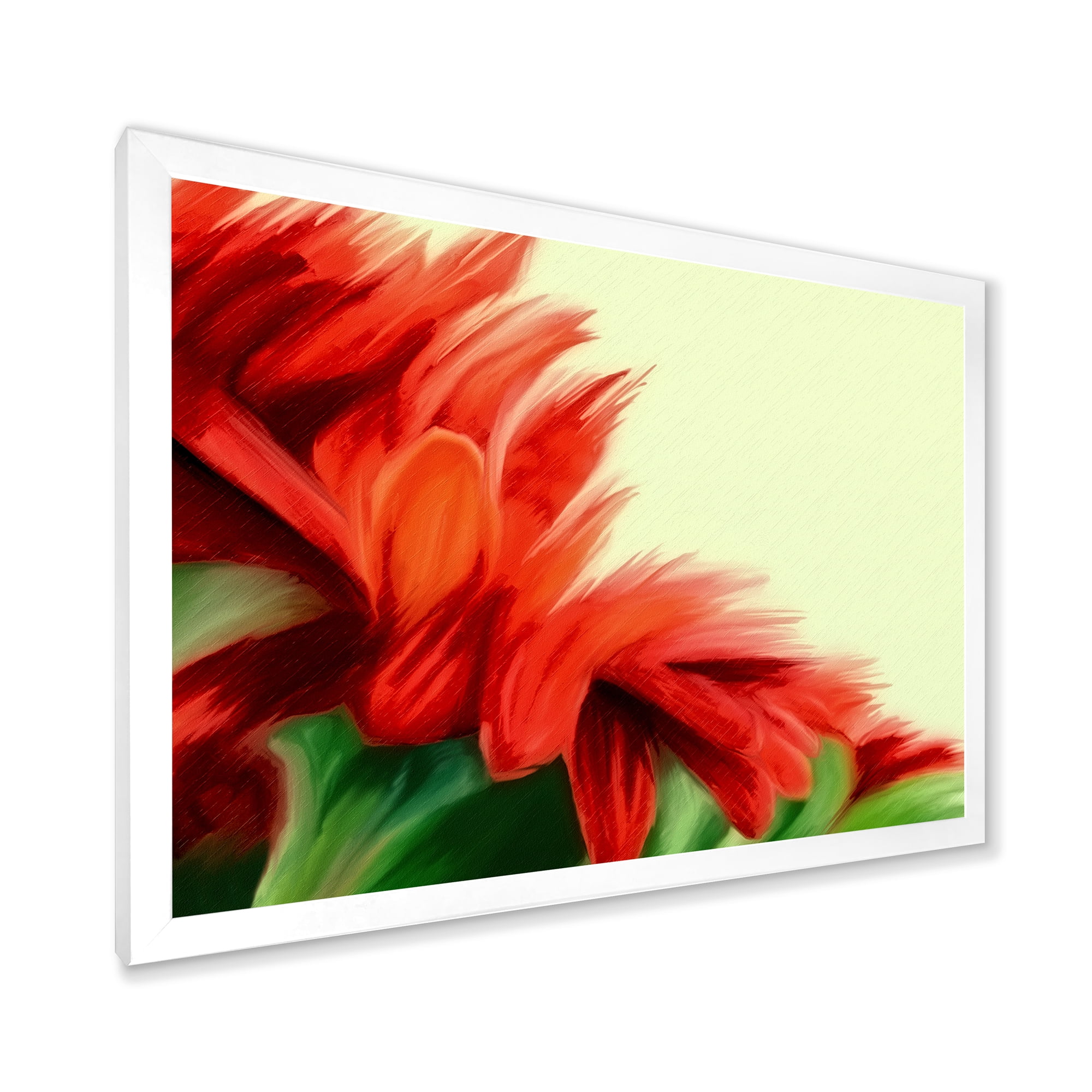 Designart 'Red Floral Brush Strokes On Green' Traditional Framed Art Print