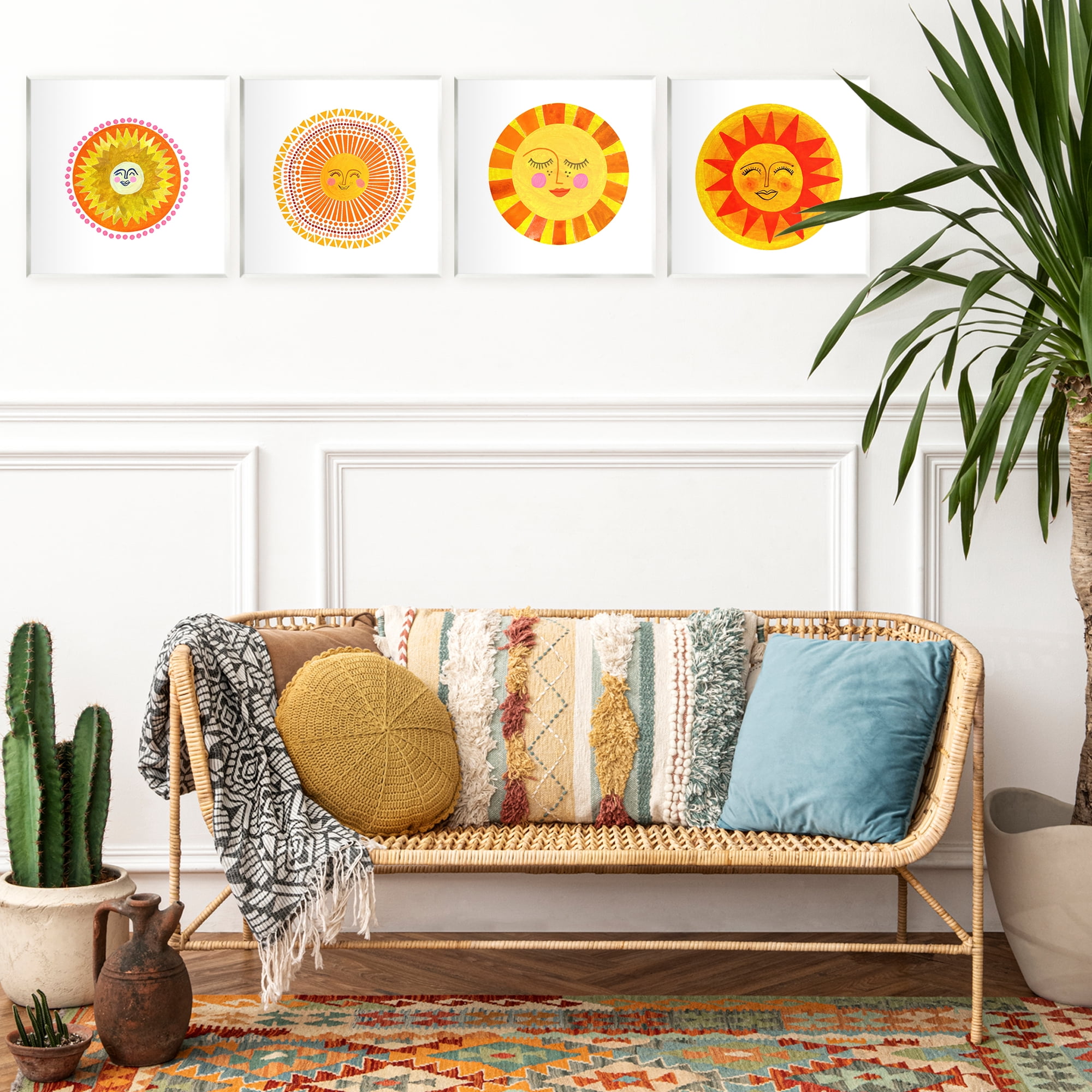 Stupell Industries Whimsical Smiling Suns 4 Piece Wall Plaque Art Set, design by Katherine Herrell Studio