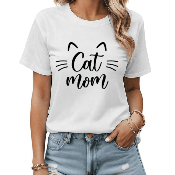 Minimalist Cat Mom Typography Graphic Tees Womans T shirt Black/White S-5XL Shirts Casual Pet Tops
