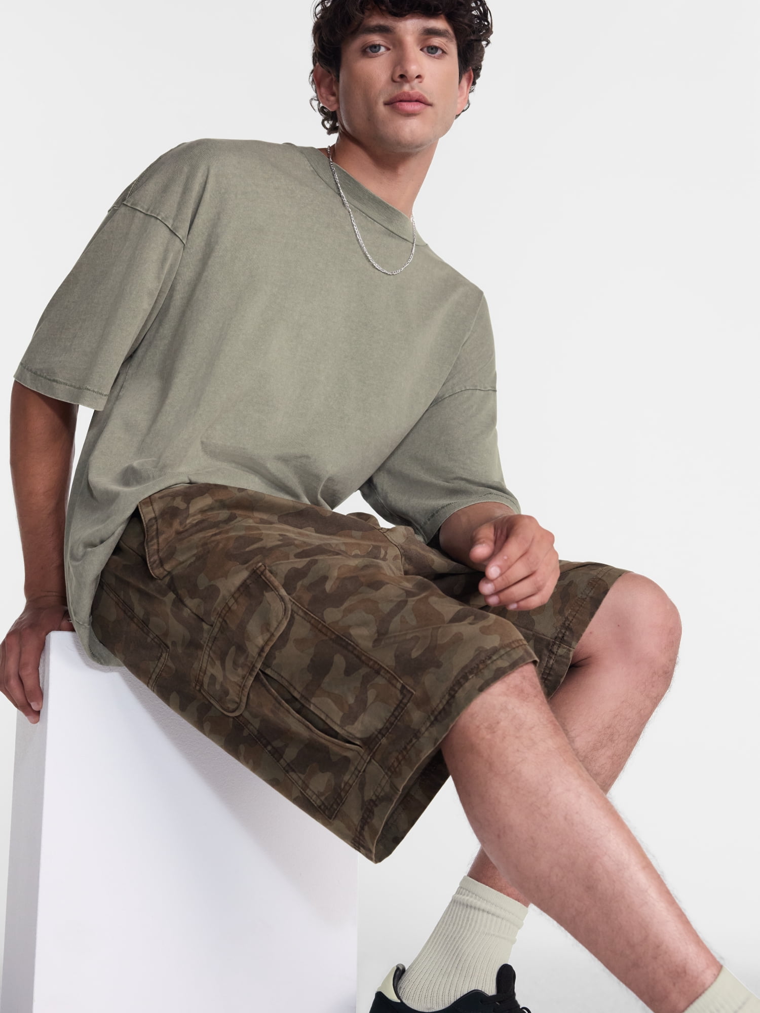 No Boundaries Baggy Fit Twill Cargo Shorts, 10" Inseam, Men's Sizes XS-5XB