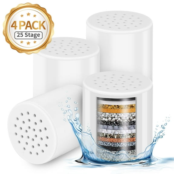 Qissep Shower Filter Replacement Cartridge, 4 Pack 25 Stage Shower Filter For Hard Water, Removes Chlorine & Impurities,Soothes Sensitive Dry Skin & Scalp,Fits Most Shower Heads