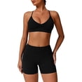 thumbnail image 6 of PISONIC Women Two Piece Workout Sets Support Ruched Cross Back Sports Bras Matching Booty Lifting Shorts Gym Yoga Outfits, 6 of 6