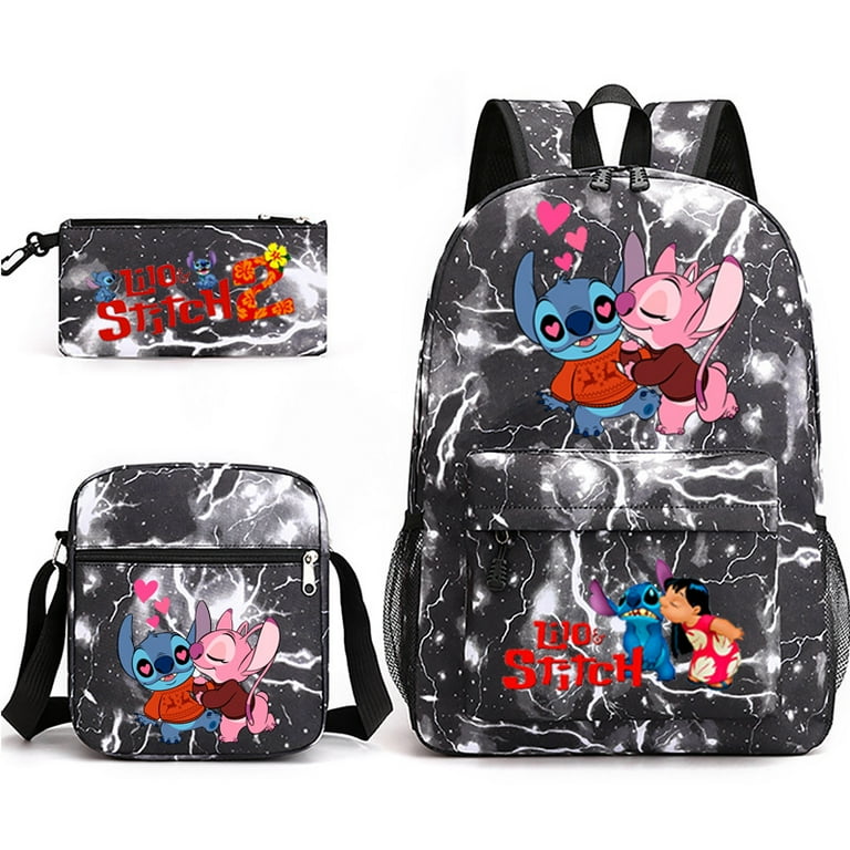 STITCH Anime Backpacks Sets, Cartoon Laptop Backpack with Lunch Bag and Pencil Case Daypack 3D Printed 1/3 Piece Set