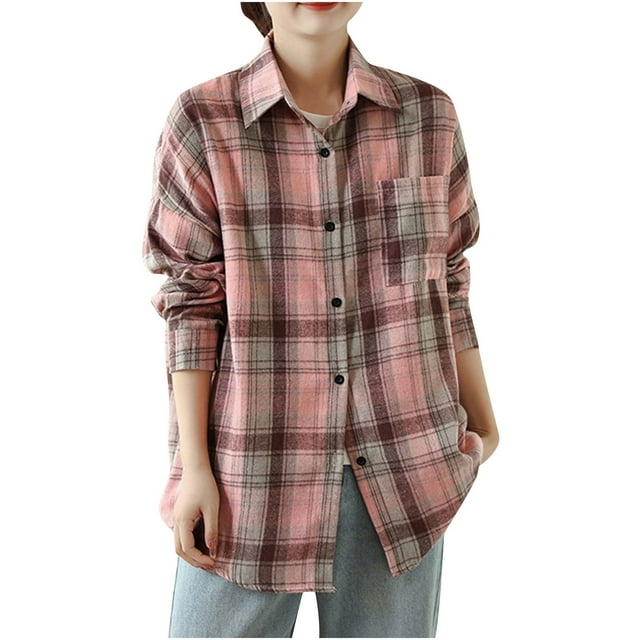 GreatBaby Blouses d'Automne pour Femmes Mode Décontractée Manches Mi-Longues Col Classique T-Shirt avec Boutons Style Cowboy Tendance (Rose4,2TG)