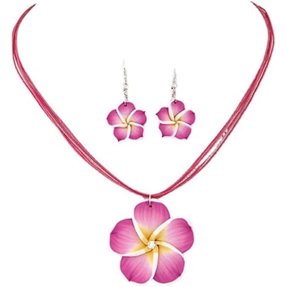DESIGNICE Hawaiian Plumeria Rubra Earrings Necklace Set Bohemia Tropical Flower Dangle Earrings Luau Beach Party Accessories for Women Jewelry