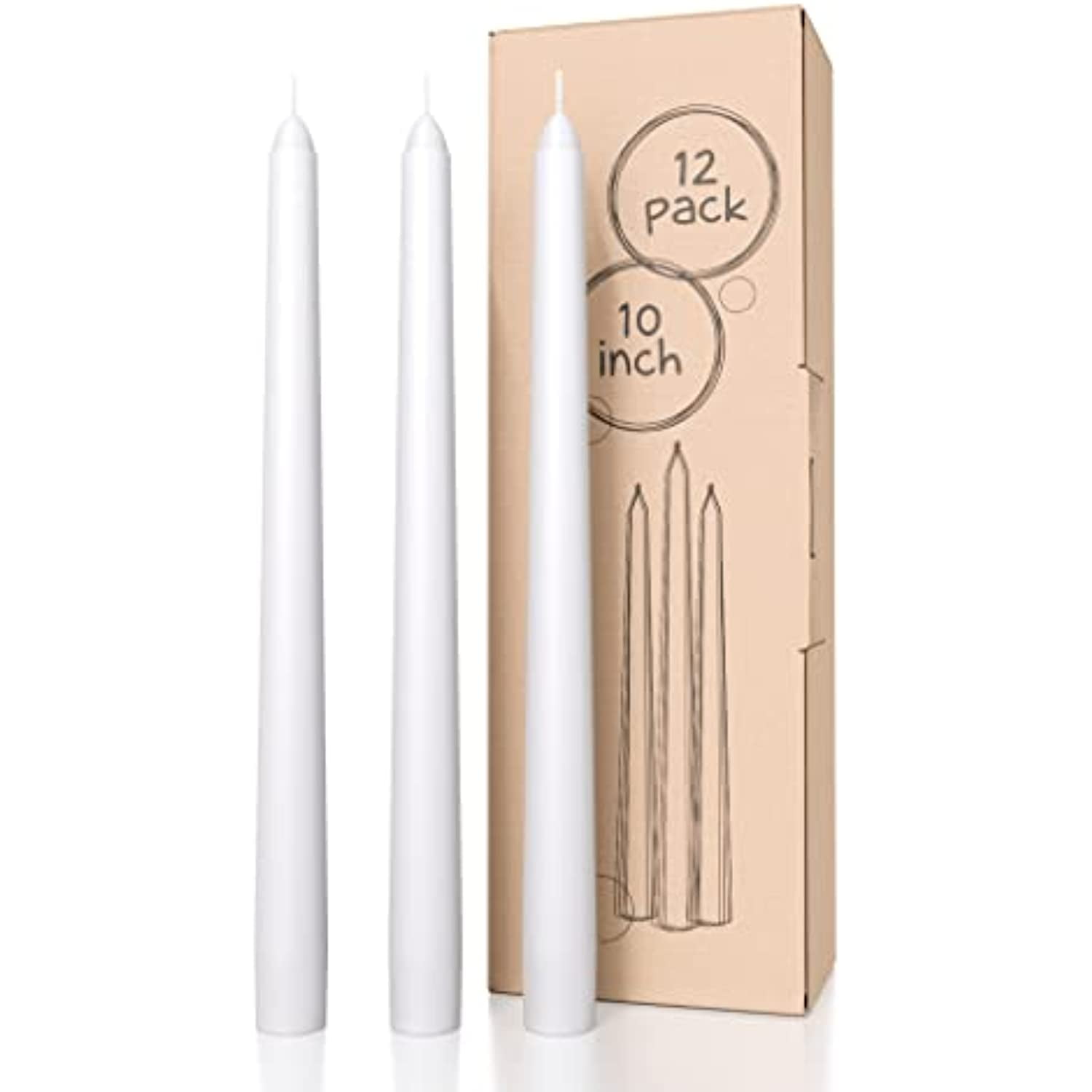 CANDWAX 10 inch Taper Candle Sticks Long Burning Set of 12 Dripless