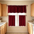 thumbnail image 6 of 3pcs Cafe Curtain Set, One Top Valance and Two Lower Panels, Light Filtering Thermal Window Covering for Kitchen Bathroom Basement Laundry Room and Small Windows, B-Wine, 6 of 9