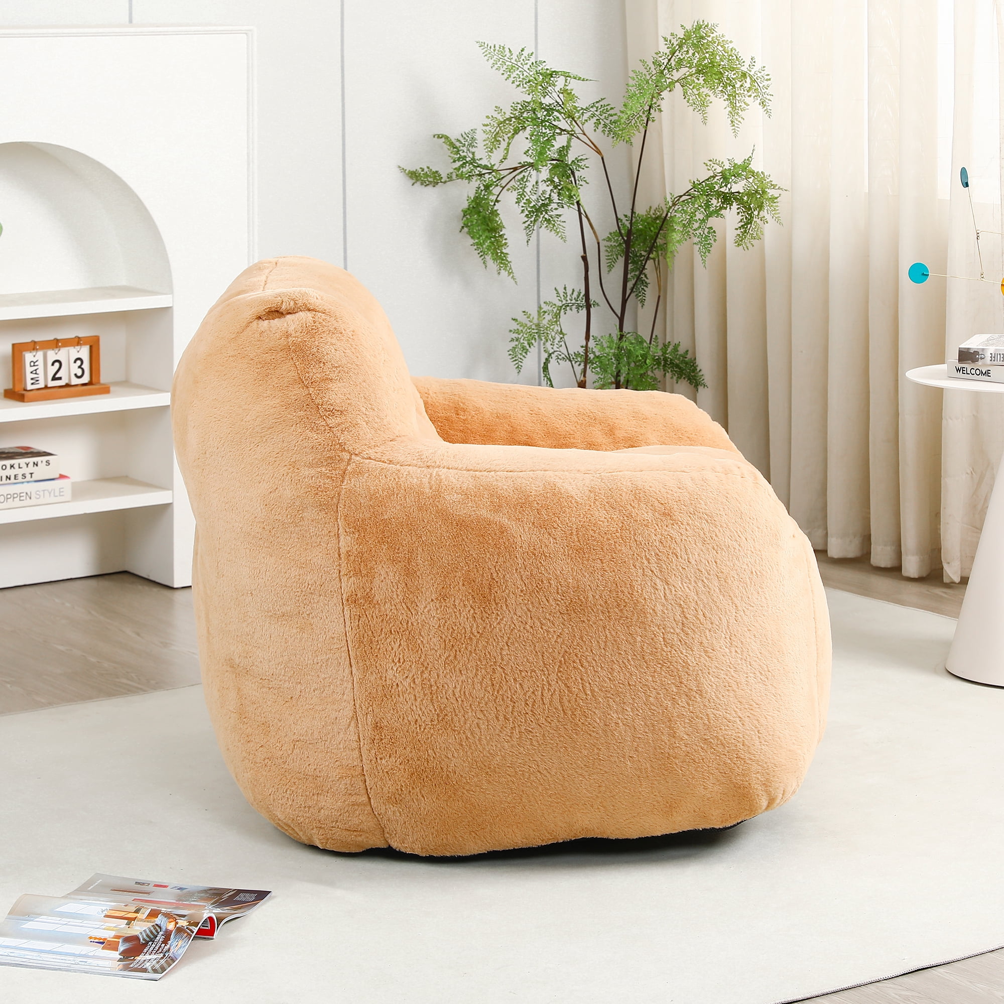 Leumius High-Density Bean Bag Sofa Chair with Armrests 47.3" D x 41" W x 33" H, Brown