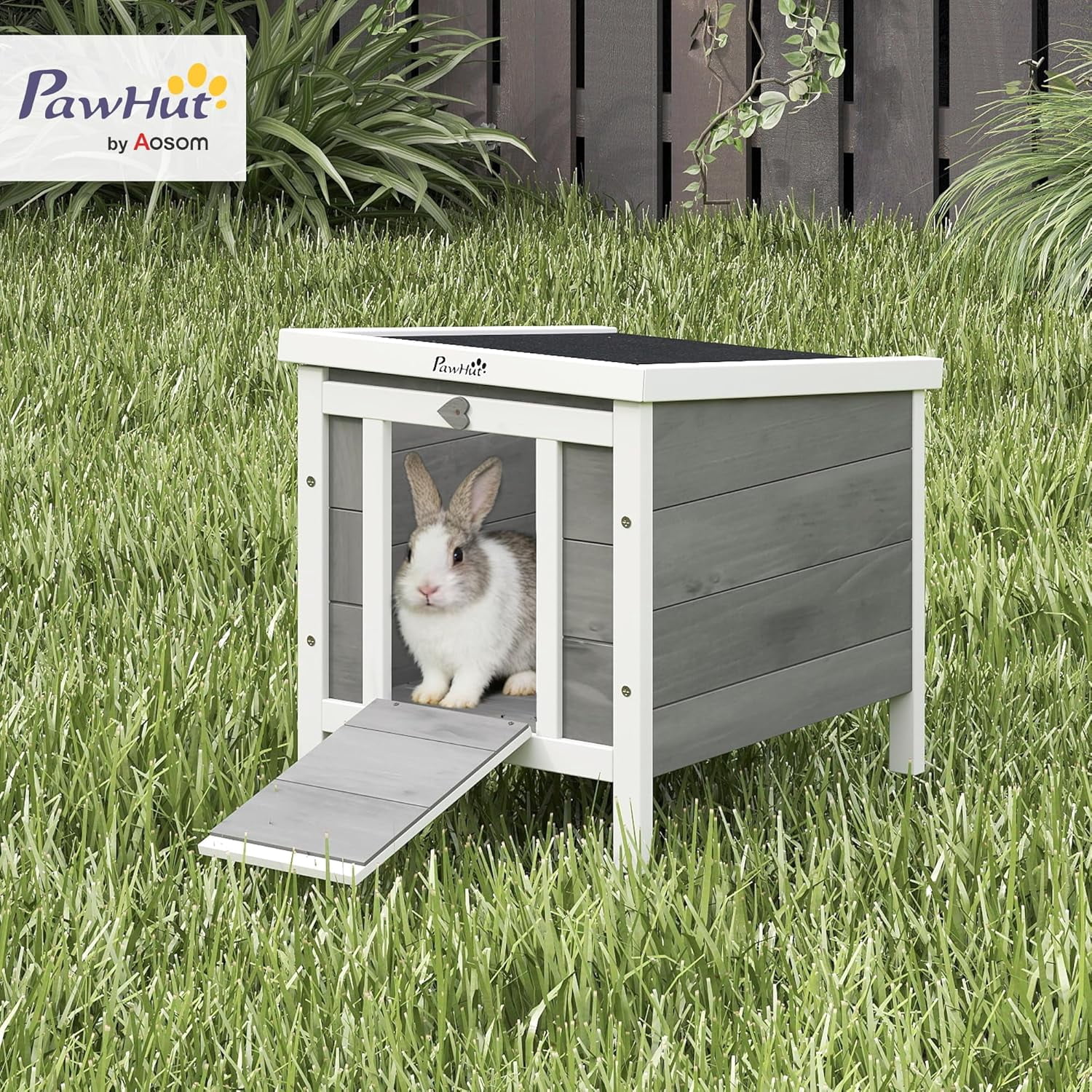 WSWJY Small Wooden Rabbit Hutch Bunny Cage Guinea Pig Cage Duck House Dog House with Openable & Waterproof Roof, for Rabbits, Chickens, Ducks, Gray