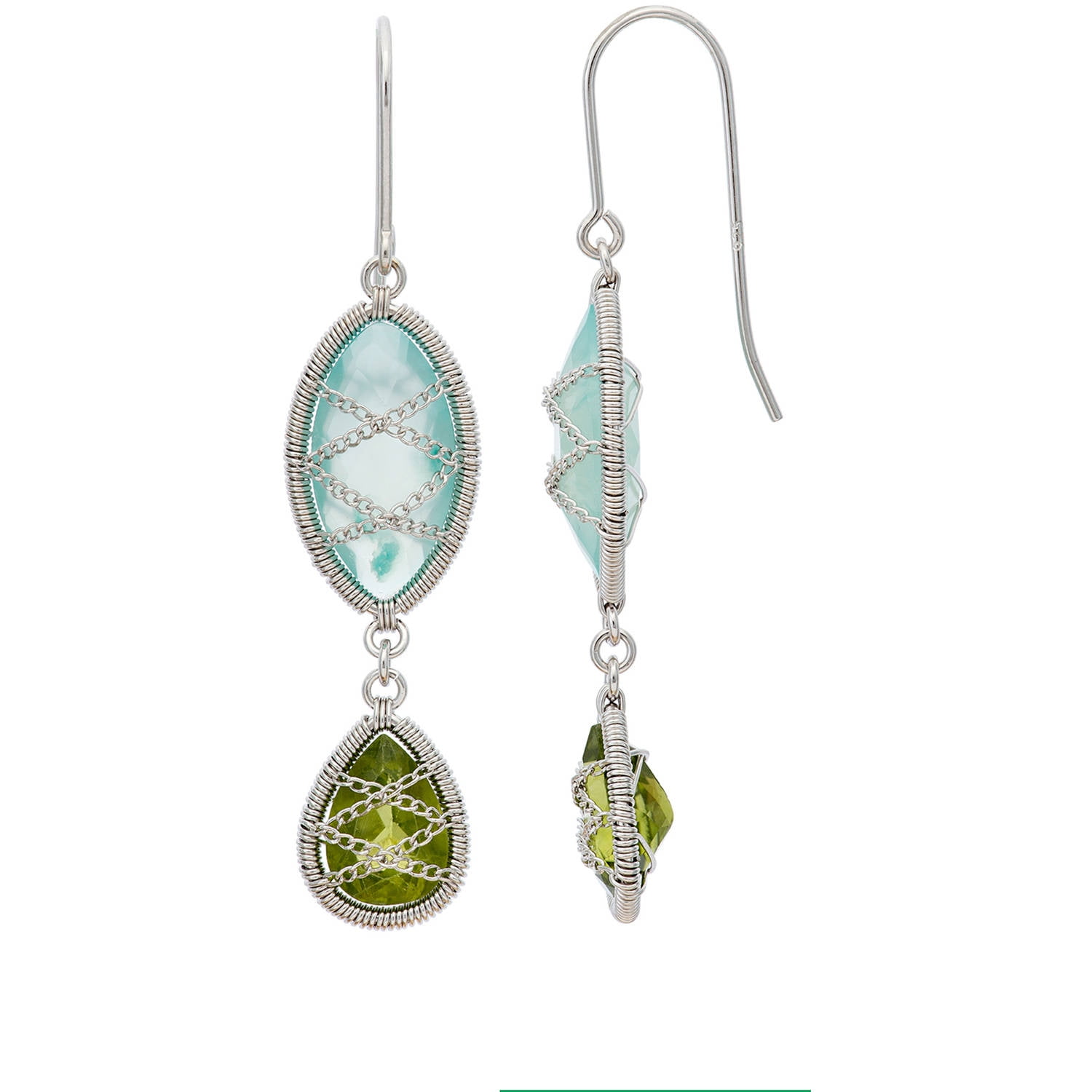 5th & Main Sterling Silver Hand-Wrapped Double Drop Chalcedony and Peridot Stone Earrings by Generic