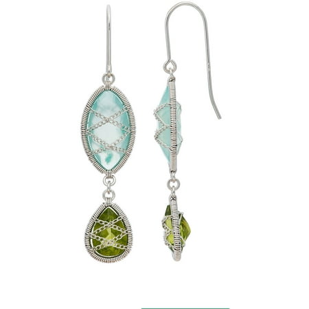 5th & Main Sterling Silver Hand-Wrapped Double Drop Chalcedony and Peridot Stone Earrings