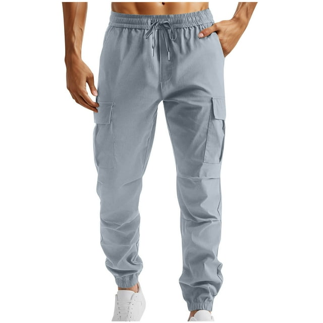 Penkiiy Men's Cargo Pants Drawstring Drawstring Stretch Waist Waist Twill Joggers Trousers with Pockets 2XL Gray