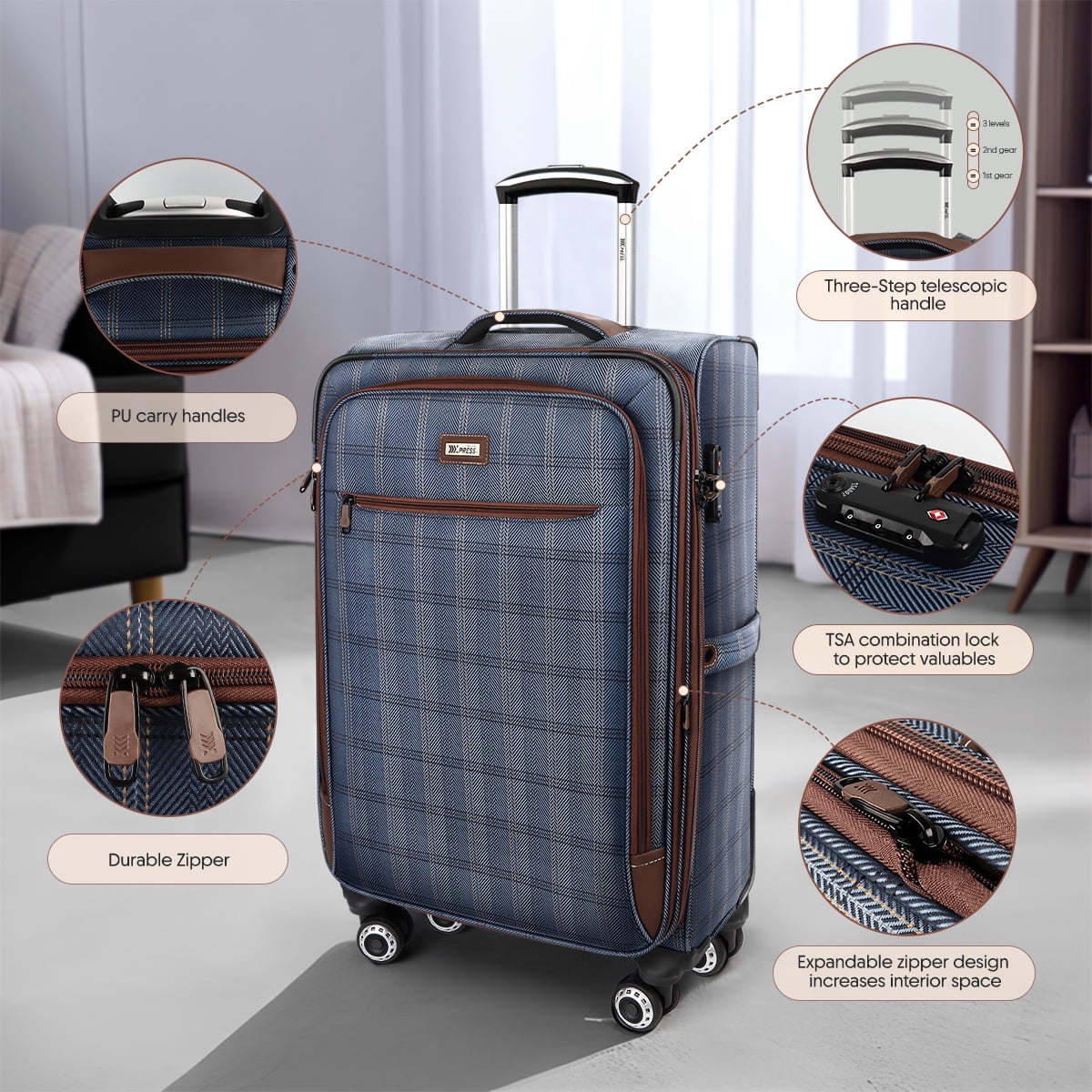 20" Softside Carry On Luggage Airline Approved Lightweight Expandable Soft Shell Suitcase with Spinner Wheels, XJ2511#2