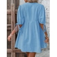 thumbnail image 4 of Womens Summer Casual Short Sleeve Dresses A Line Bow-Knot Tie Front Babydoll Loose Cute Mini Dress Blue XL, 4 of 10