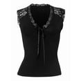 thumbnail image 4 of Women'S Deep V Neck Lace Tank Top Summer Sleeveless Low Cut Shirt Tie Front Cropped Shirt Black M, 4 of 9