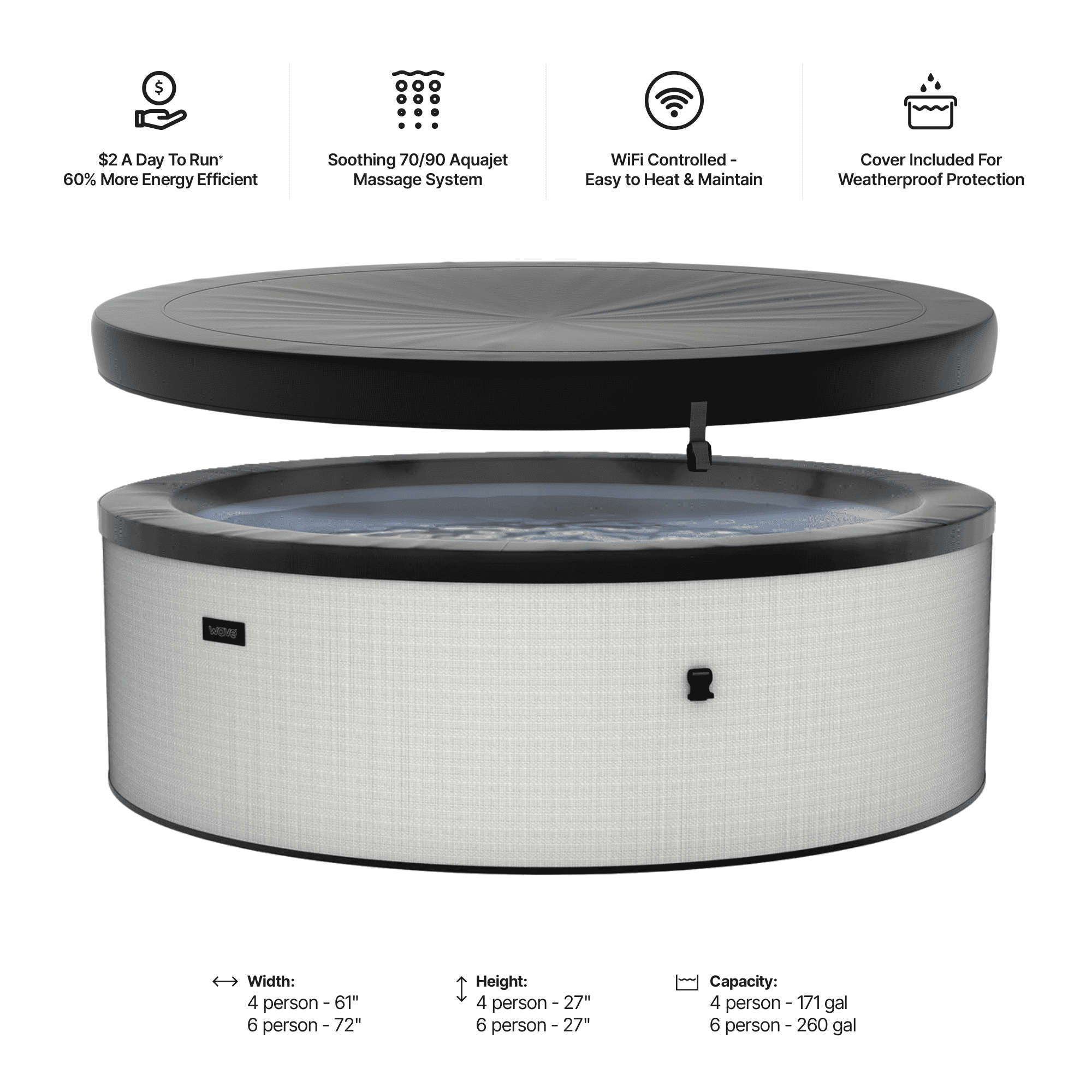 Wave Tahoe 6-Person Round Eco Foam Hot Tub | 90-Jet Spa, Wi-Fi Eco Heater | Graphite Gray