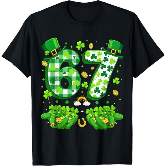Boys Girls Funny Six Seven 67 Meme Shamrocks St Patrick's Day 6-7 T-Shirt, T-Shirt for Kids Youth, 180gsm, 100% Cotton