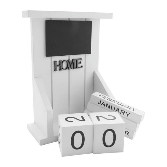 Wooden Desk Block Calendar- Calendar Month Date Display Home Office Decoration (White)