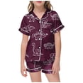 thumbnail image 1 of Ensemble de Pyjamas en Satin pour Fille Imprimé Manches Courtes Boutons Hauts Ensemble Pyjamas Décontractés Ensemble Pyjamas Garçons Garçons Filles Mode, 1 of 5