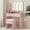 Pink, variant on TEQIN Vanity Desk with Mirror and Lights,Makeup Vanity with Outlets & 2 Drawers,Open Shelves, Cushioned Stool,Vanity with 3-Color Adjustable Lighting, Makeup Vanity for Bedroom