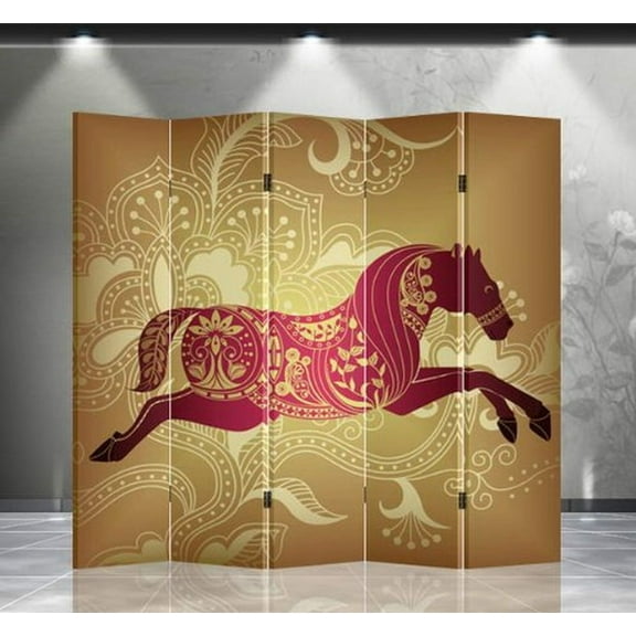 Double Sided Canvas Screen Room Divider - Lucky Horse
