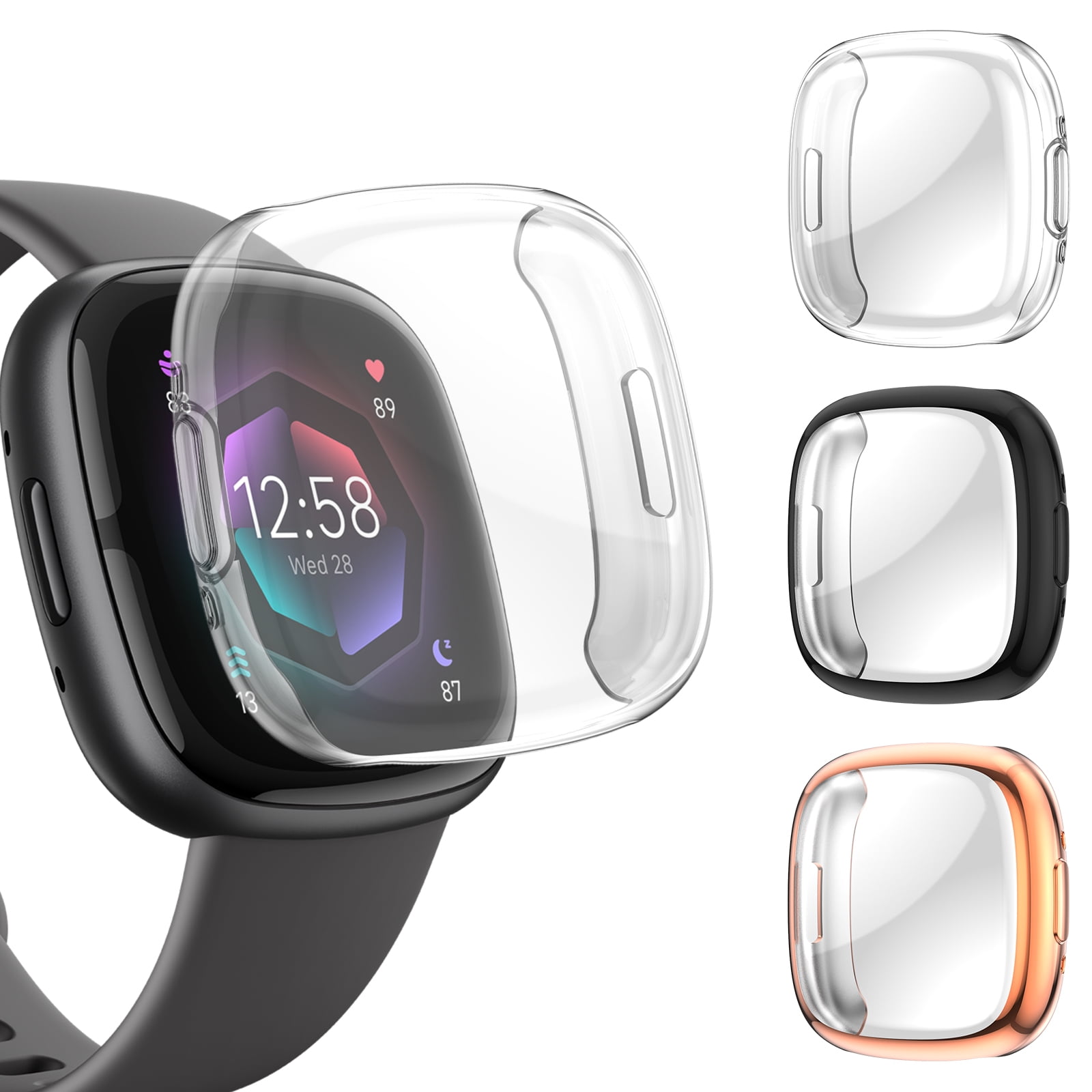 Case Cover Fit for Fitbit Versa 4, Sense 2, TSV 3pcs Watch Screen