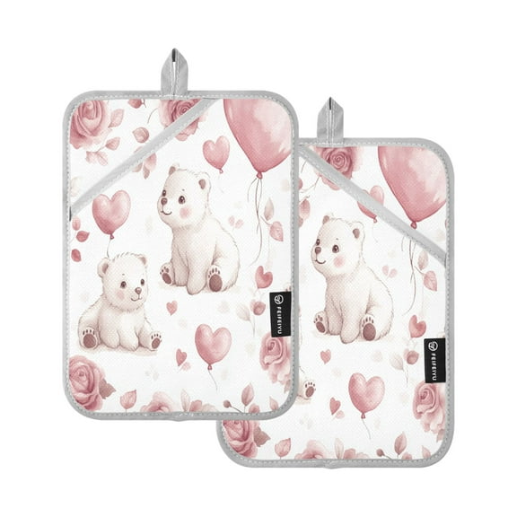BZSMCE Pot Holder Oven Mitts Cooking baking Watercolor White Bears Creative Pattern Size:7x9.8in
