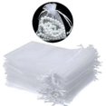 thumbnail image 1 of 100 bolsas de organza de 9 x 7 cm - Blancas cosidas a mano, 1 of 5